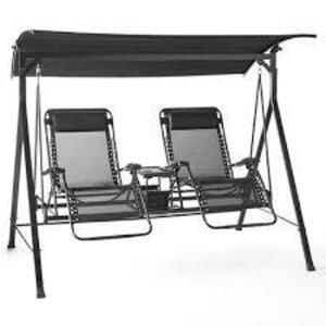 DESCRIPTION: (1) 2 SEATER BENCH SWING BRAND/MODEL: MAINSTAYS INFORMATION: BLACK, ALL PIECES APPEAR PRESENT, CONFIRM RETAIL$: $297.00 EA QTY: 1