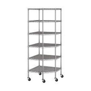 DESCRIPTION: (1) CORNER WIRE SHELVING WITH WHEELS BRAND/MODEL: SEVILLE CLASSICS #SHE15249 INFORMATION: CHROME, WIRE, 6 TIER SIZE: 28" W X 28" D X 72"