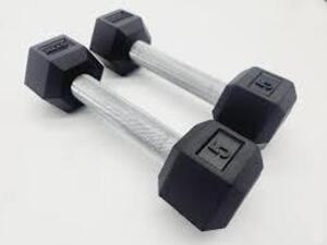 DESCRIPTION: (2) DUMBBELLS INFORMATION: BLACK, RUBBER SIZE: 5 LB RETAIL$: $90.99 EA QTY: 2