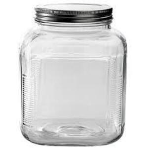 DESCRIPTION: (1) GLASS JAR BRAND/MODEL: ANCHOR HOCKING #85766RF INFORMATION: CLEAR, GLASS SIZE: 1 GALLON RETAIL$: $24.34 EA QTY: 1