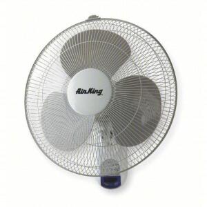 DESCRIPTION: (1) WALL MOUNT FAN BRAND/MODEL: AIR KING #2EKZ7 INFORMATION: 6 IN BLADE DIA, OSCILLATING, 3 SPEEDS, 1140/1340/1480 CFM RETAIL$: $129.03 E