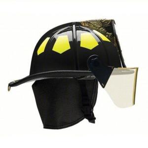 DESCRIPTION: (1) FIRE HELMET BRAND/MODEL: BULLARD #13W088 SIZE: 6-1/2 to 8 Fits Hat Size, Black, Fiberglass, Traditional Gloss, 4 in Faceshield RETAIL