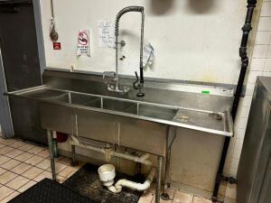 JOHN BOOS 90" THREE WELL POT SINK W/ SPRAYER.