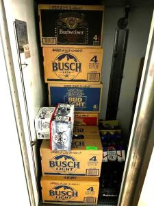 CONTENTS OF KITCHEN FRIDGE - 11 ASSORTED CASES OF BEER,