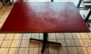 42" X 30" RED COMPOSITE TOP TABLE W/ BASE.