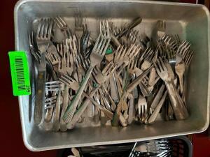 (1) BIN OF STAINLESS FORKS.