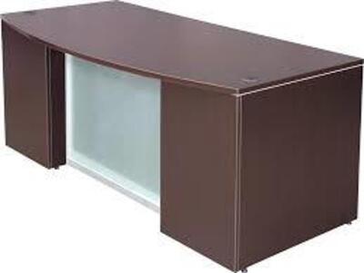 72" X 36" BOW FRONT DESK SHELL-DARK WALNUT (BOX 1 OF 2 ONLY!)