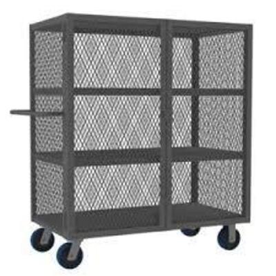 DESCRIPTION: (1) WELDED MESH SECURITY CART WITH ADJUSTABLE SHELVES BRAND/MODEL: DURHAM MFG/HTL-2448-DD-3-6PU-95 SIZE: 48-1/2" W X 26" D X 56"H RETAIL$