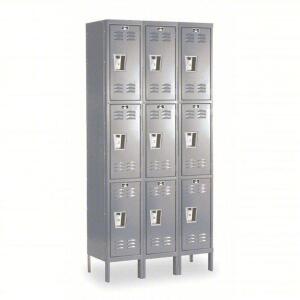 DESCRIPTION: (1) WARDROBE LOCKER BRAND/MODEL: HALLOWELL #4HB84 INFORMATION: GREY, PADLOCK HASP, LOUVERED, 3 WIDE, 3 TIERS SIZE: 36" X 18" X 78" RETAIL