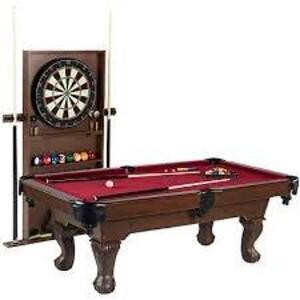 DESCRIPTION: (1) POOL TABLE, CUE RACK AND DART BOARD BRAND/MODEL: MD SPORTS #BL090Y19014-V2 INFORMATION: CLAW FOOT SIZE: 90" RETAIL$: $632.99 EA QTY: