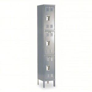 DESCRIPTION: (1) WARDROBE LOCKER BRAND/MODEL: HALLOWELL #4HB97 INFORMATION: GRAY, LOUVERED, 3 TIERS, 1 UNITS WIDE, PADLOCK HASP SIZE: 12 IN X 12 IN X