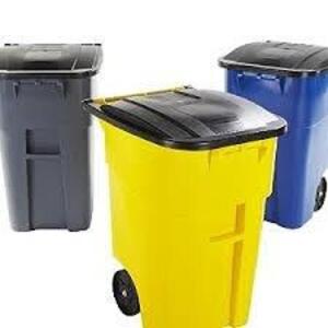 DESCRIPTION: (1) HEAVY DUTY BRUTE TRASH RECEPTACLES, ROLL OUT BRAND/MODEL: RUBBERMAID #9W27YEL INFORMATION: YELLOW SIZE: 32 GAL RETAIL$: $185.63 EA QT