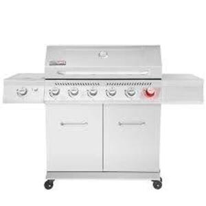 DESCRIPTION: (1) PROPANE GAS GRILL WITH SEAR AND SIDE BURNER BRAND/MODEL: ROYAL GOURMET #SG6002R INFORMATION: SILVER SIZE: 6 BURNERS RETAIL$: $430.58