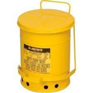 DESCRIPTION: (1) OIL CAN WITH FOOT COVER BRAND/MODEL: JUSTRITE #09101 INFORMATION: YELLOW, STEEL SIZE: 6 GALLON RETAIL$: $97.00 EA QTY: 1