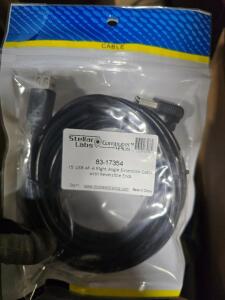 DESCRIPTION: (1) CASE OF APPROX (50) USB AF-A RIGHT ANGLE EXTENSION CABLE BRAND/MODEL: STELLAR LABS #83-17354 SIZE: 15' RETAIL$: $5.75 PER CABLE QTY: