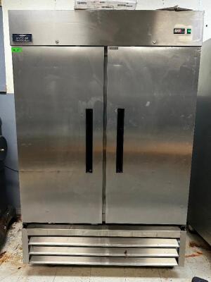 ARCTIC AIR AF49 TWO DOOR REACH IN FREEZER W/ TRAY RACK INSERTS.