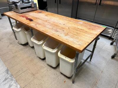 8' X 3' BUTCHER BLOCK PASTRY TABLE.