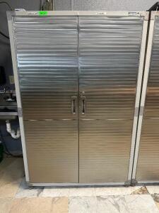 ULINE HEAVY DUTY 48" TWO DOOR METAL STORAGE CABINET.