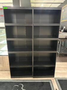 (2) 24" X 12" PRESSED WOOD AND LAMINATE BOOK SHELVES.