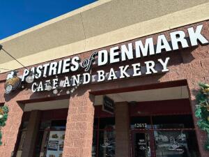 PASTRIES OF DENMARK / CAFE AND BAKERY STORE FRONT SIGNS.