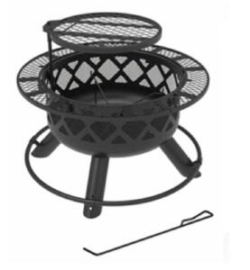 DESCRIPTION: (1) RANCH FIRE PIT W/DEEP BOWL BRAND/MODEL: BIG HORN INFORMATION: STEEL COOKING GRATE, POWDER COATED RETAIL$: $187.59 SIZE: 25.8 inch x 2