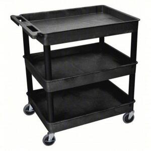 DESCRIPTION: (1) UTILITY CART WITH DEEP LIPPED SHELVES BRAND/MODEL: PRODUCT NUMBER #9LDN6 INFORMATION: BLACK, PLASTIC, 3 SHELF, 400 LB CAPACITY SIZE: