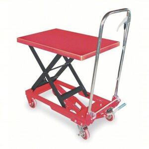 DESCRIPTION: (1) SCISSOR LIFT CART BRAND/MODEL: DAYTON #3KR46 INFORMATION: RED, 400 LB CAPACITY SIZE: 27-1/2" X 17-5/8" X 29-1/4" RETAIL$: $939.08 EA