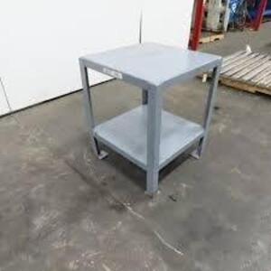 DESCRIPTION: (1) WORK TABLE, HEAVY DUTY INFORMATION: GRAY, STEEL, SQUARE TOP QTY: 1