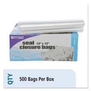 DESCRIPTION: (1) CASE OF (500) SEAL CLOSURE BAGS BRAND/MODEL: ENVISION INFORMATION: CLEAR SIZE: 12" X 12" RETAIL$: $79.31 EA QTY: 1