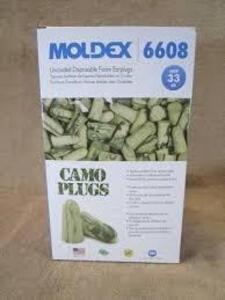 DESCRIPTION: (3) BOX OF (200) PAIRS OF DISPOSABLE FOAM EARPLUGS BRAND/MODEL: MOLDEX #6608 INFORMATION: CAMOUFLAGE SIZE: 33 DB RETAIL$: $38.15 EA QTY: