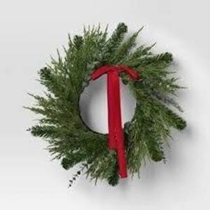 DESCRIPTION: (2) CHRISTMAS WREATH BRAND/MODEL: HOLIDAY TIME INFORMATION: WITH RED BOW RETAIL$: $20.00 EA QTY: 2