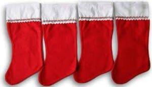 DESCRIPTION: (10) FELT CHRISTMAS STOCKING WITH WHITE CUFF BRAND/MODEL: HOLIDAY TIME INFORMATION: RED SIZE: 19" RETAIL$: $0.98 EA QTY: 10