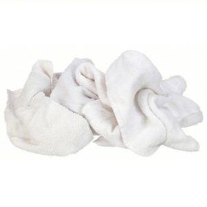 DESCRIPTION: (1) CASE OF CLOTH RAG BRAND/MODEL: 13Y371 SIZE: Terry Cloth, Reclaimed, White, 14 in x 17 in, 10 lb Wt RETAIL$: $54.19 EA QTY: 1