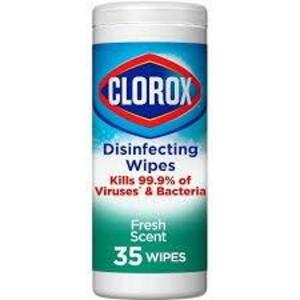 DESCRIPTION: (6) DISINFECTING WIPES BRAND/MODEL: CLOROX INFORMATION: LEMON SIZE: 35 WIPES PER CONTAINER RETAIL$: $34.50 TOTAL QTY: 6