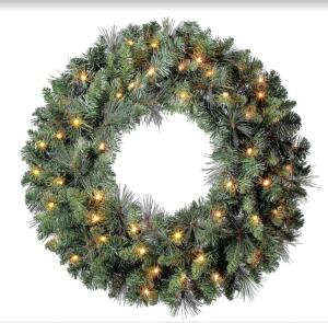 DESCRIPTION: (3) PRE-LIT ARTIFICIAL CHRISTMAS WREATH BRAND/MODEL: HOLIDAY TIME INFORMATION: FLAME RETARDANT SIZE: 24" DIAMETER RETAIL$: $55.53/EA QTY: