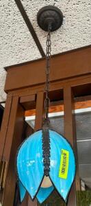 ART NOUVEAU TIFFANY STYLE STAINED SLAG GLASS, PANEL TULIP LOTUS LAMP GLOBE SHADE PENDANT LIGHT.