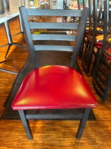 (16) LADDER BACK METAL CHAIRS W/ RED CUSHIONS