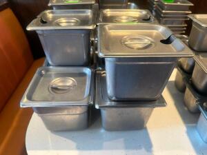 (7) 1/6 SIZE STAINLESS INSERTS W/ LIDS