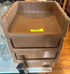 (3) BROWN PLASTIC BOOSTER SEATS.