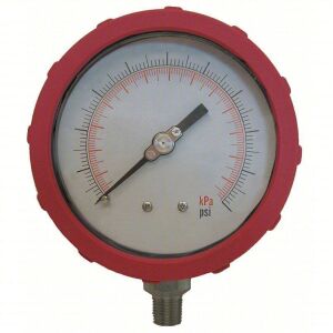 DESCRIPTION: (5) INDUSTRIAL PRESSURE GAUGE BRAND/MODEL: PRODUCT NUMBER #4EFJ3 INFORMATION: RED, 0 TO 160 PSI, 4 IN DIAL, 1/4 IN NPT MALE, BOTTOM RETAI