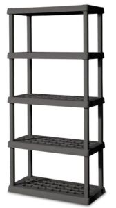 DESCRIPTION: (1) PLASTIC SHELVING UNIT INFORMATION: BLACK, PLASTIC, 5 SHELVES QTY: 1