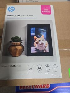 DESCRIPTION: (12) BOXES OF (125) SHEETS OF ADVANCED PHOTO PAPER BRAND/MODEL: HP INFORMATION: INKJET PRINTERS SIZE: 4" X 6" RETAIL$: $23.99 EA QTY: 12