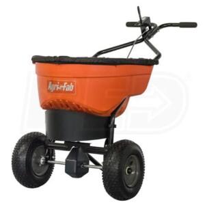 DESCRIPTION: (1) BROADCAST SALT SPREADER BRAND/MODEL: AGRI-FAB/45-0548 INFORMATION: HOPPER CAPACITY: 130 LBS/ORANGE RETAIL$: 399.99 SIZE: 48"L X 27.2"