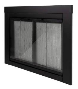 DESCRIPTION: (1) GLASS FIREPLACE DOORS BRAND/MODEL: PLEASANT HEARTH/AT-1001 INFORMATION: BLACK/CLEAR TEMPERED GLASS DOOR RETAIL$: 242.92 SIZE: 37"W X