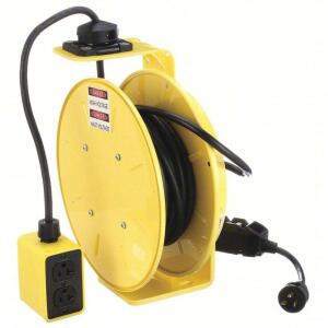 DESCRIPTION: (1) EXTENSION CORD REEL BRAND/MODEL: KH INDUSTRIES #13V197 INFORMATION: GROUNDING PLUG/INLINE GFCI, NEMA 5-20P, DUPLEX BOX RECEPTACLE RET