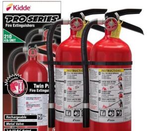 DESCRIPTION: (1) PACK OF (2) FIRE EXTINGUISHER BRAND/MODEL: KIDDE/21029307 INFORMATION: DISCHARGE RANGE: 10-15FT/DISCHARGE TIME: 15 SEC RETAIL$: 89.97