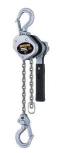 DESCRIPTION: (1) LEVER CHAIN HOIST BRAND/MODEL: HARRINGTON/LX005 INFORMATION: LOAD CAPACITY: 1/2 TON/NICKEL PLATED RETAIL$: 408.94 SIZE: 7-7/64"LEVER