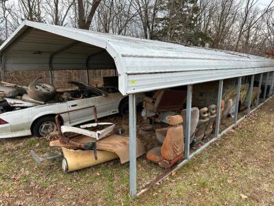 45' X 18' CAR PORT W/ METAL FRAME AND ROOF.