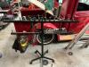 PNEUMATIC TOOL STAND ORGANIZER W/ FITTINGS AND GRINDER.