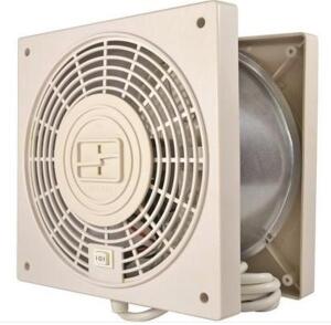 DESCRIPTION: (1) ROOM TO ROOM FAN BRAND/MODEL: THRUWALL/TW408B INFORMATION: 2-SPEED/90-130 CFM RETAIL$: 55.99 SIZE: 5.37"D X 9.25"H X 9.28"W QTY: 1